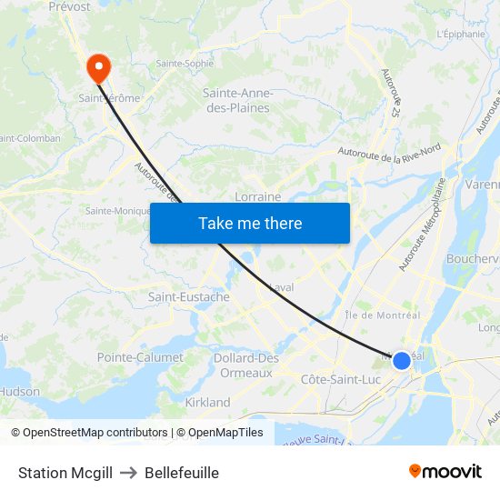 Station Mcgill to Bellefeuille map