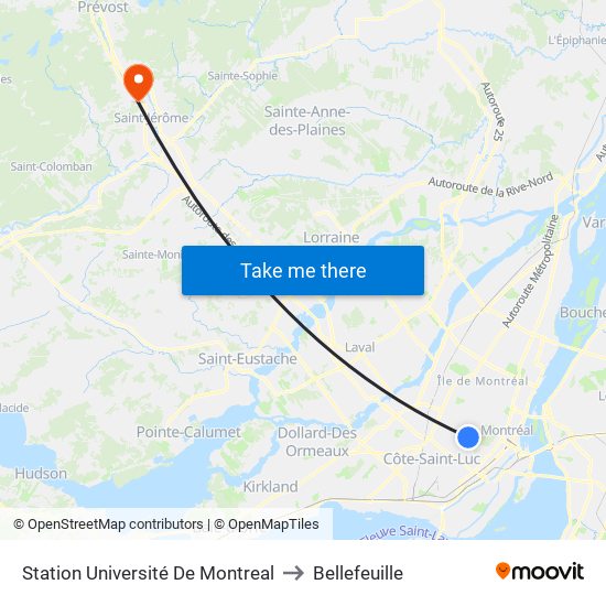 Station Université De Montreal to Bellefeuille map