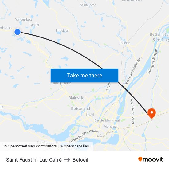 Saint-Faustin--Lac-Carré to Beloeil map