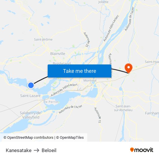 Kanesatake to Beloeil map