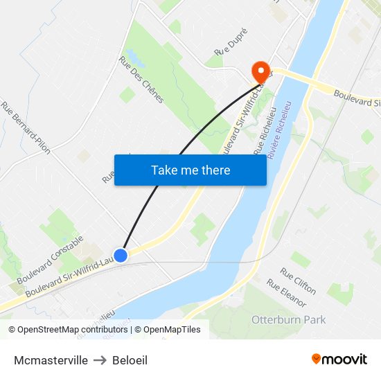 Mcmasterville to Beloeil map