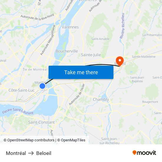 Montréal to Beloeil map