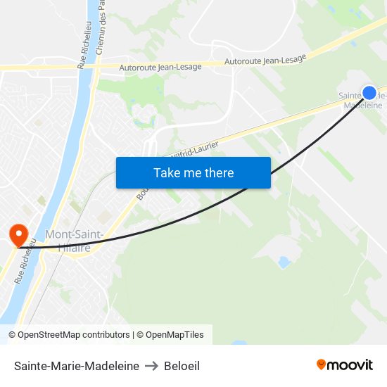 Sainte-Marie-Madeleine to Beloeil map