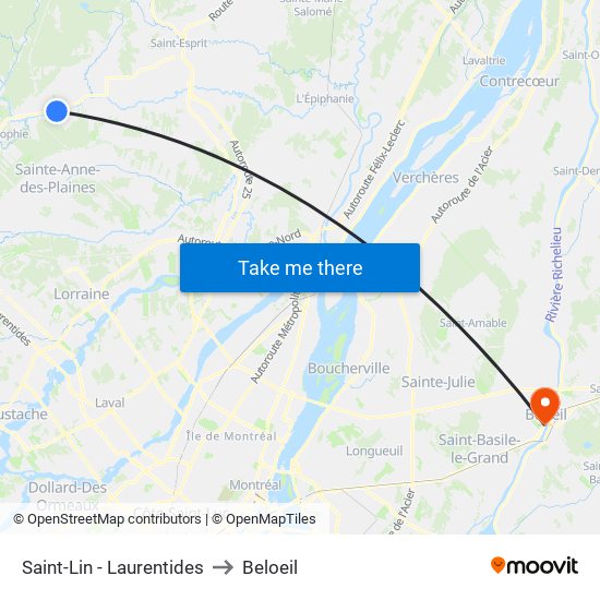 Saint-Lin - Laurentides to Beloeil map