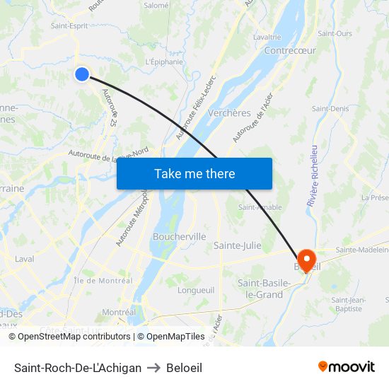 Saint-Roch-De-L'Achigan to Beloeil map