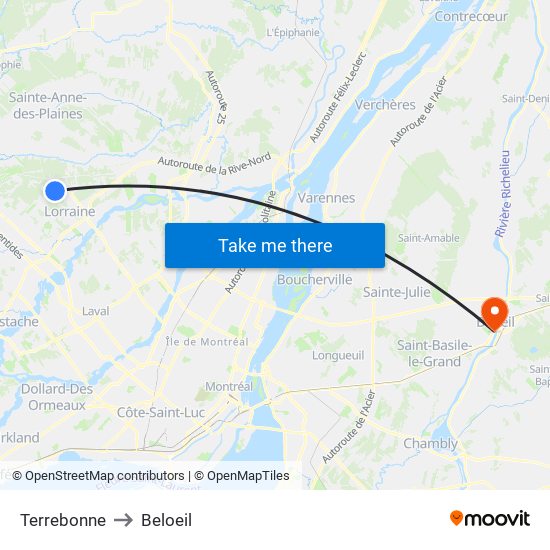 Terrebonne to Beloeil map