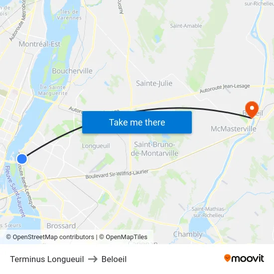 Terminus Longueuil to Beloeil map