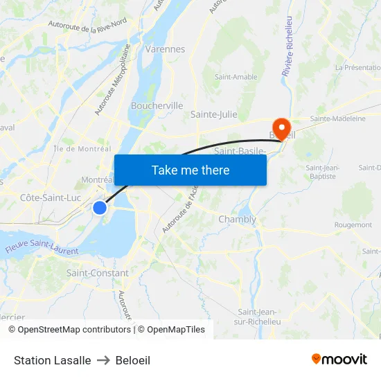 Station Lasalle to Beloeil map