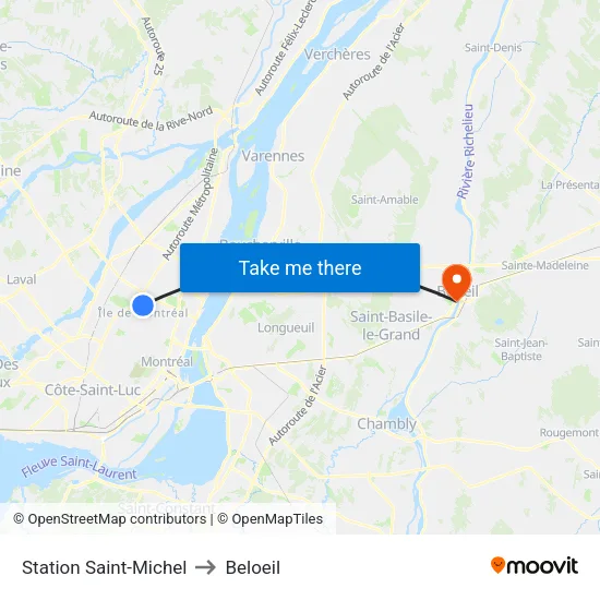 Station Saint-Michel to Beloeil map
