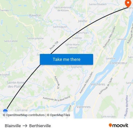 Blainville to Berthierville map