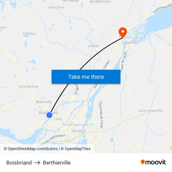 Boisbriand to Berthierville map