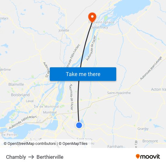 Chambly to Berthierville map