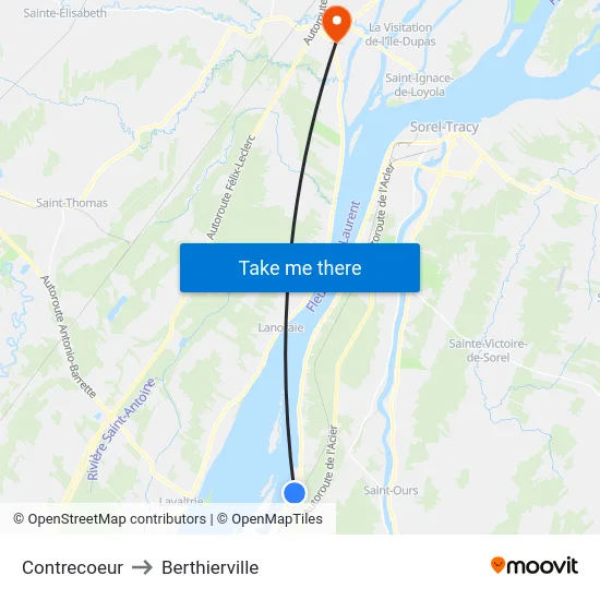 Contrecoeur to Berthierville map