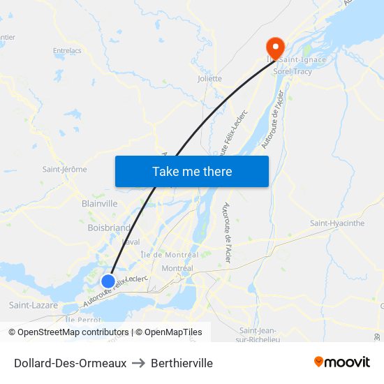 Dollard-Des-Ormeaux to Berthierville map