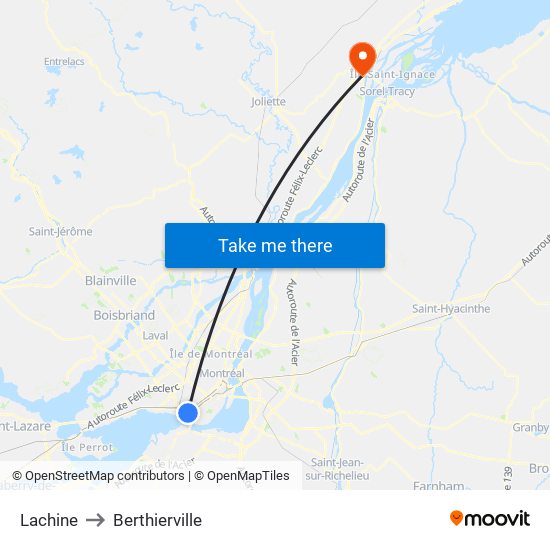 Lachine to Berthierville map