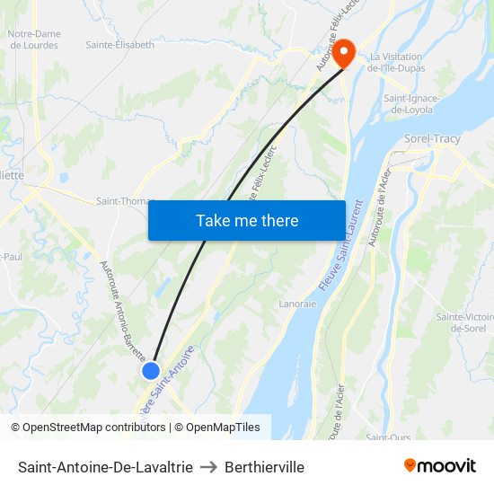 Saint-Antoine-De-Lavaltrie to Berthierville map