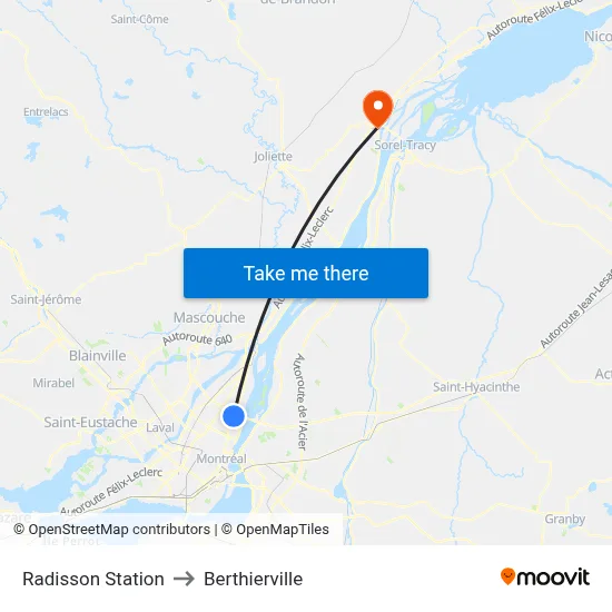 Radisson Station to Berthierville map