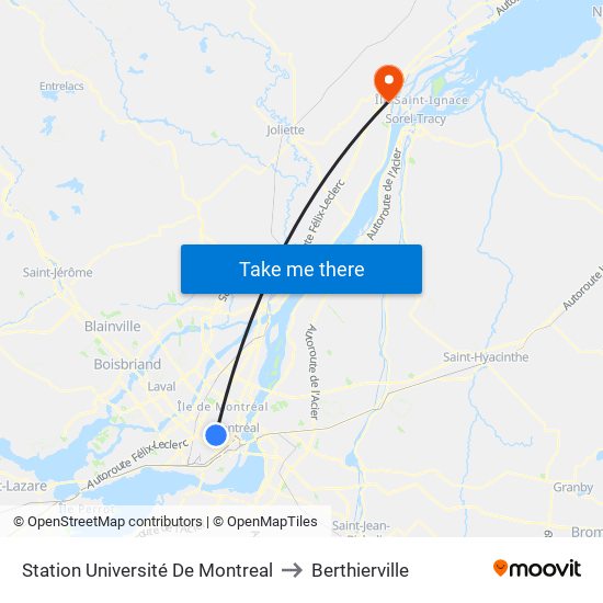 Station Université De Montreal to Berthierville map