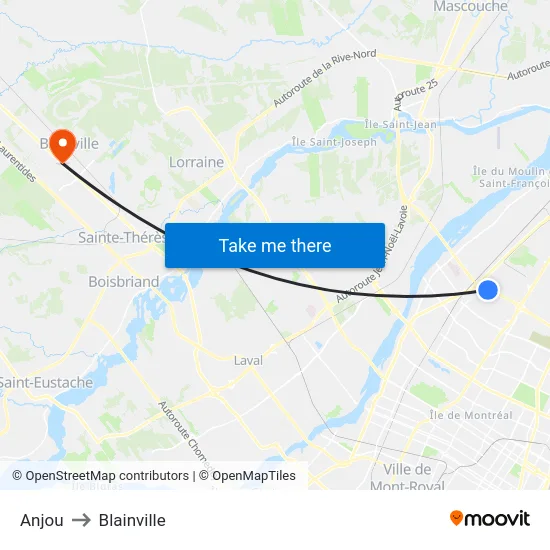 Anjou to Blainville map