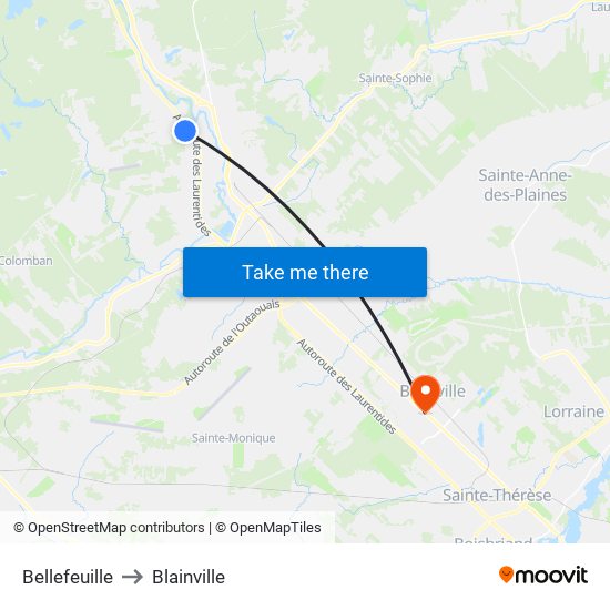 Bellefeuille to Blainville map