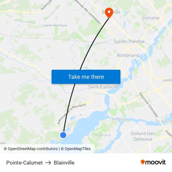 Pointe-Calumet to Blainville map
