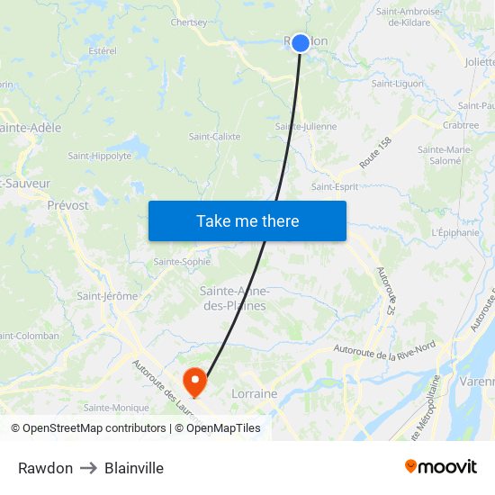 Rawdon to Blainville map