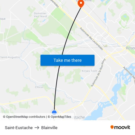 Saint-Eustache to Blainville map