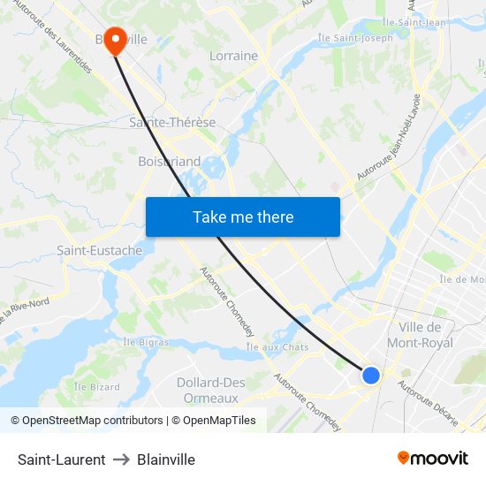 Saint-Laurent to Blainville map