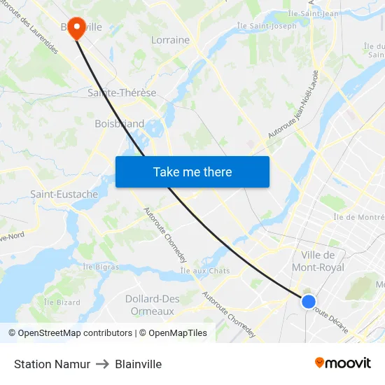 Station Namur to Blainville map