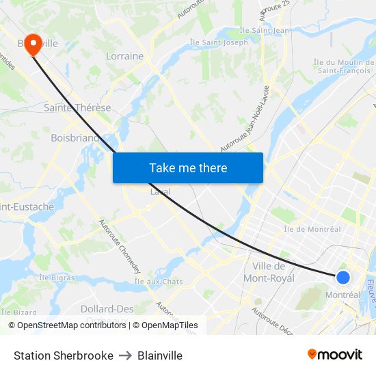 Station Sherbrooke to Blainville map