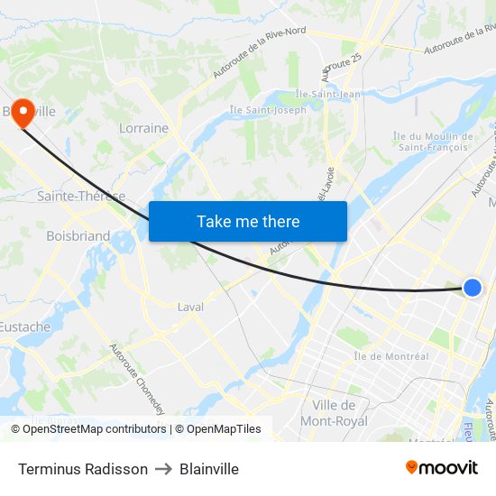 Terminus Radisson to Blainville map