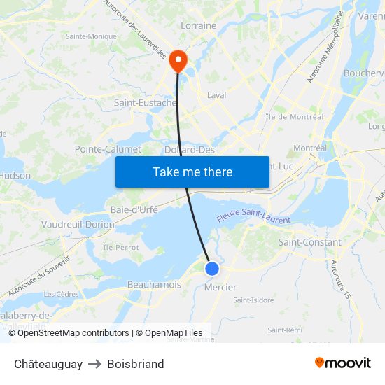 Châteauguay to Boisbriand map