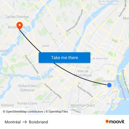 Montréal to Boisbriand map