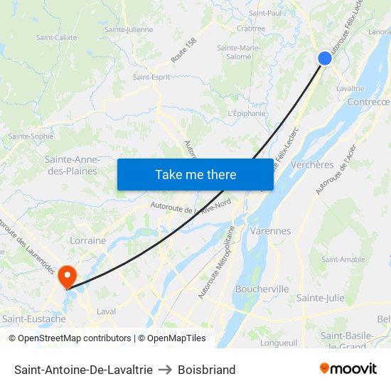 Saint-Antoine-De-Lavaltrie to Boisbriand map