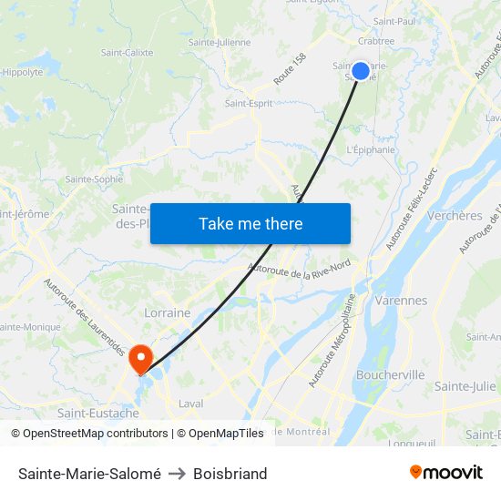 Sainte-Marie-Salomé to Boisbriand map