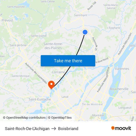 Saint-Roch-De-L'Achigan to Boisbriand map