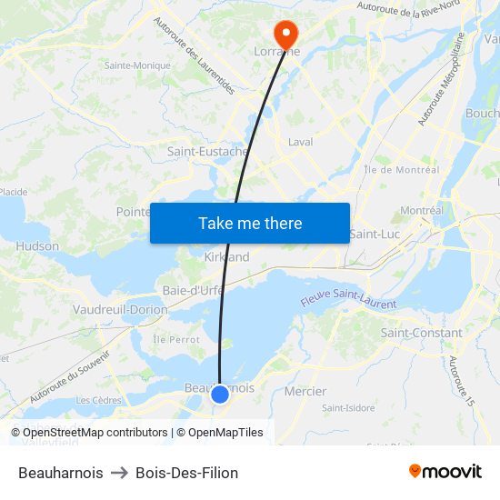 Beauharnois to Bois-Des-Filion map