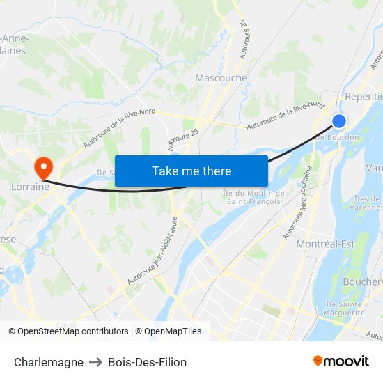 Charlemagne to Bois-Des-Filion map