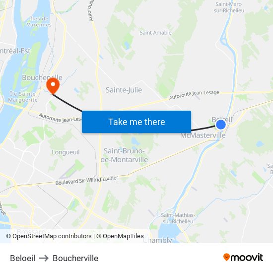 Beloeil to Boucherville map