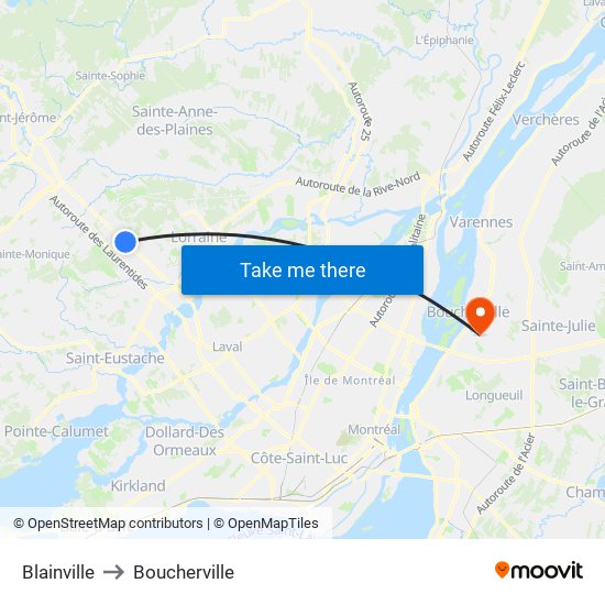 Blainville to Boucherville map