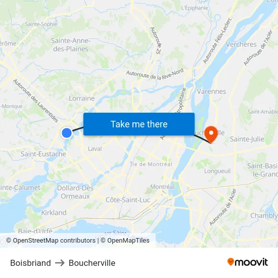Boisbriand to Boucherville map