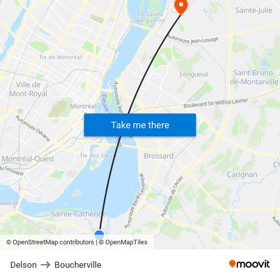 Delson to Boucherville map