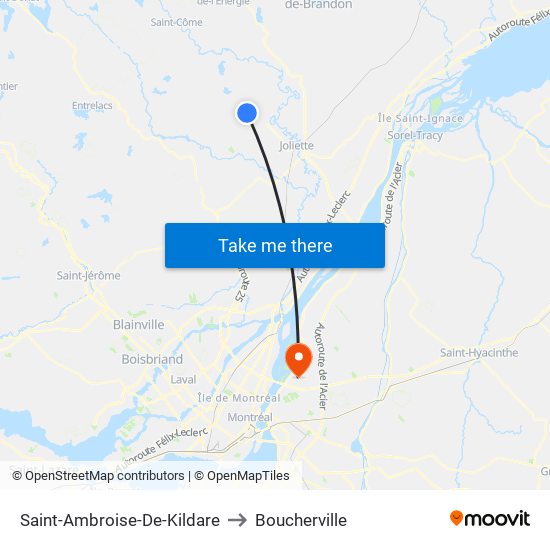 Saint-Ambroise-De-Kildare to Boucherville map