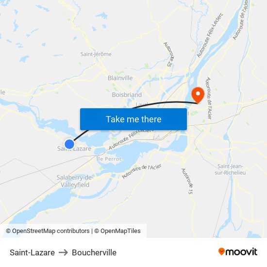 Saint-Lazare to Boucherville map