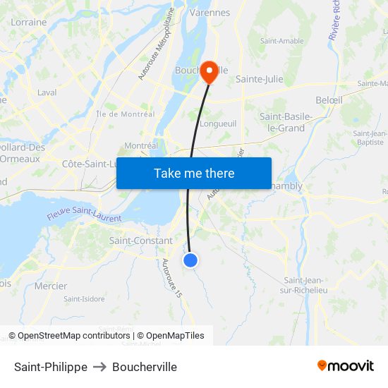 Saint-Philippe to Boucherville map