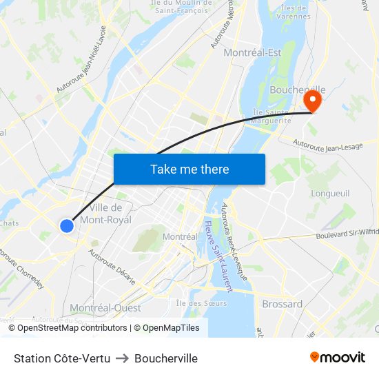 Station Côte-Vertu to Boucherville map