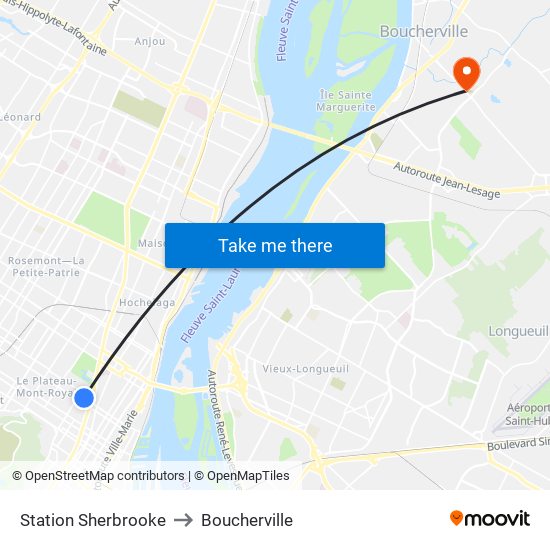 Station Sherbrooke to Boucherville map