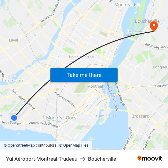 Yul Aéroport Montréal-Trudeau to Boucherville map