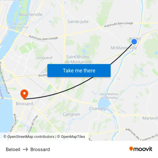 Beloeil to Brossard map