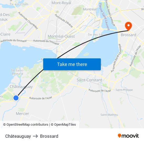 Châteauguay to Brossard map